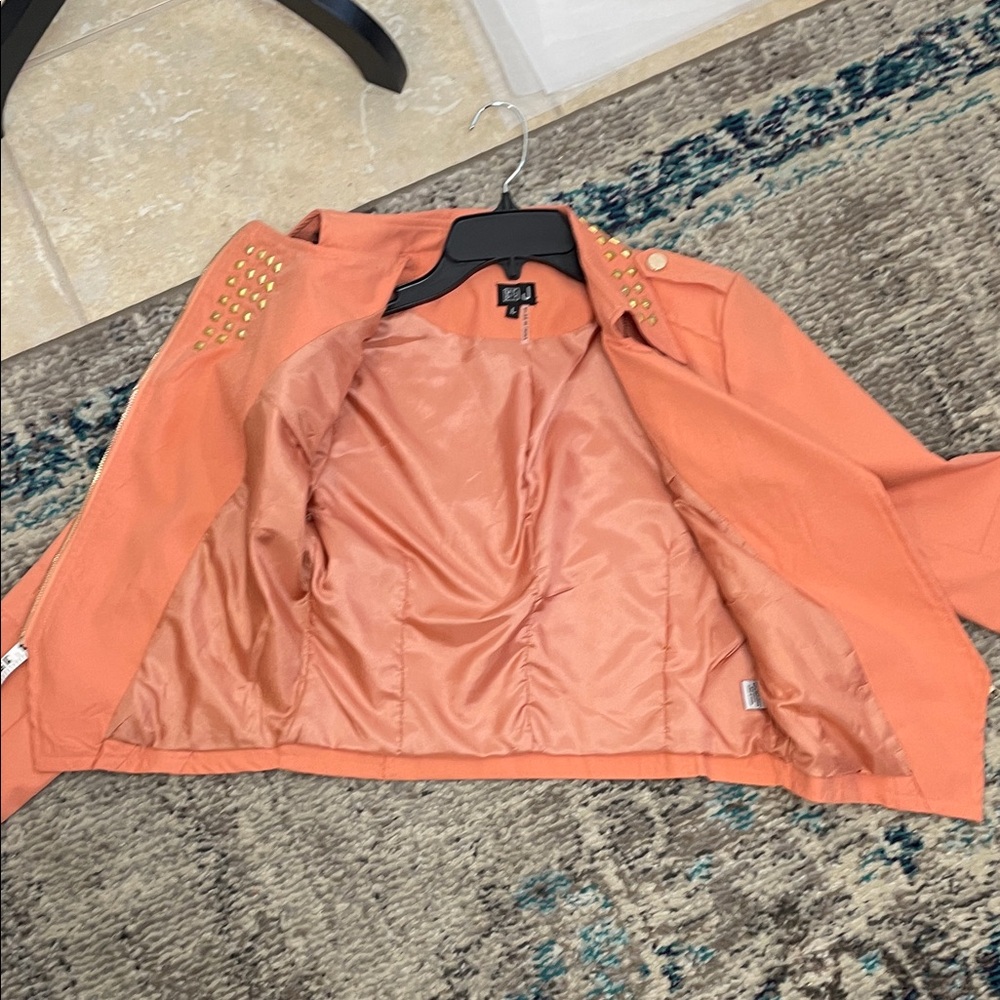Gold Studded peach moto Jacket - Picture 13 of 17